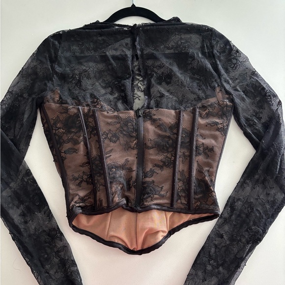 House of CB Black Lace Long Sleeve Corset Top - Picture 4 of 5